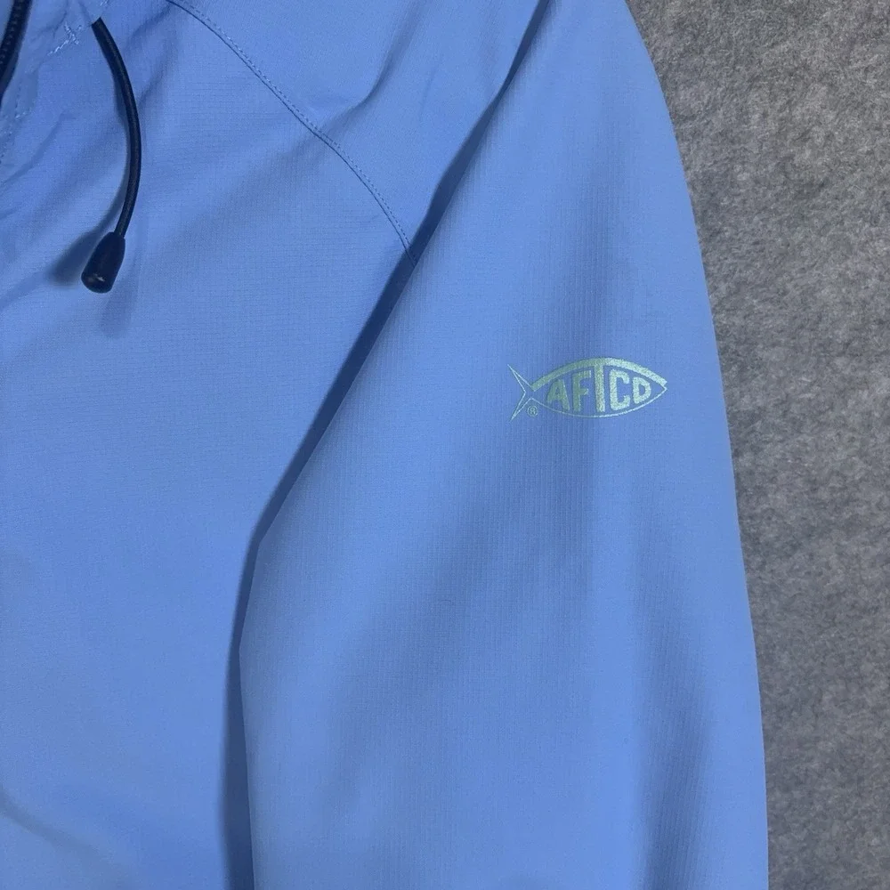 AFTCO Venus Waterproof Hooded Jacket Womens‎ Sz L Blue Ripstop Nylon - SEE LOGO